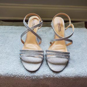 Silver glittery strappy wedge sandals